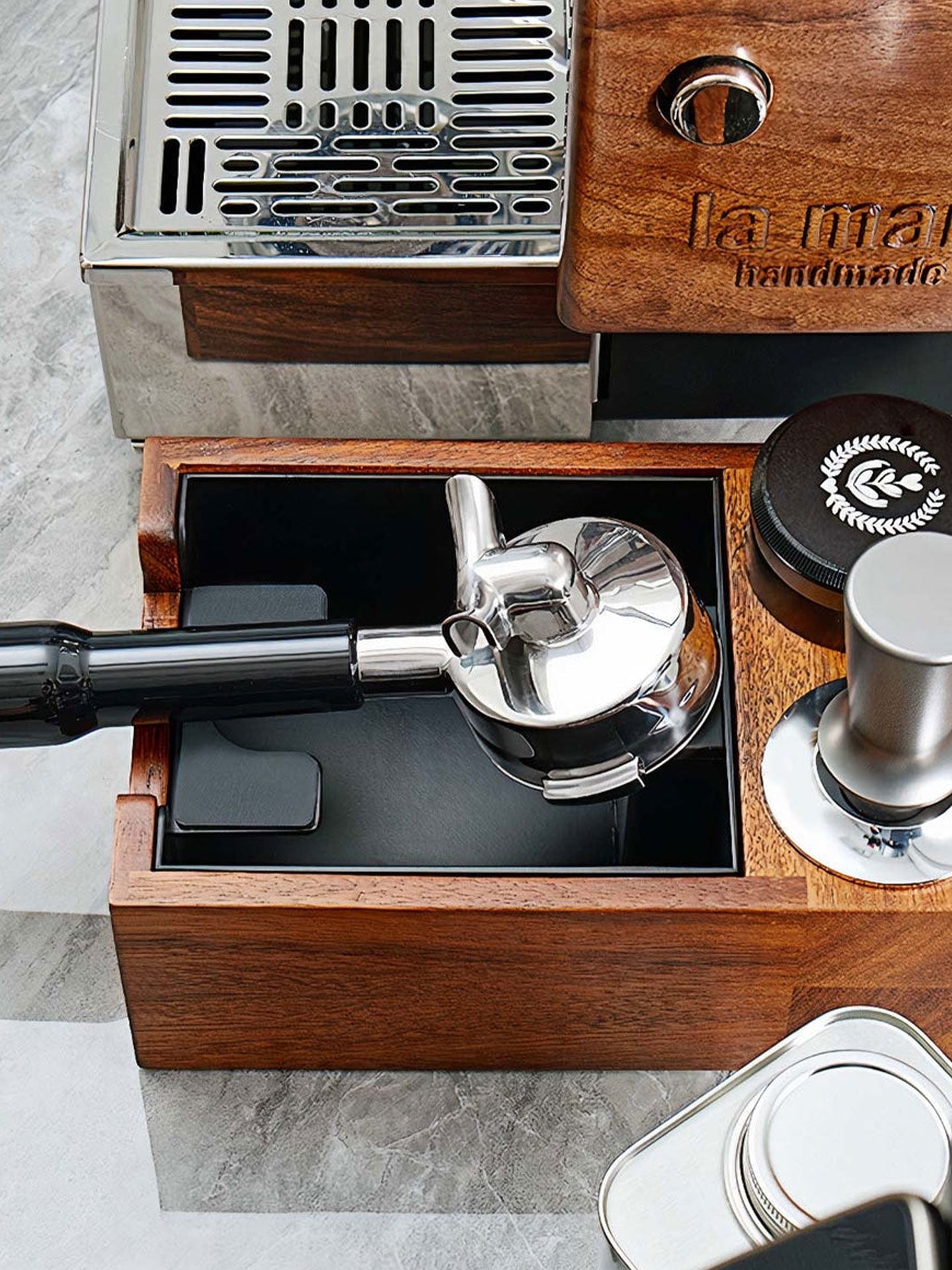 Natural Walnut Knock Box & Tamping Station