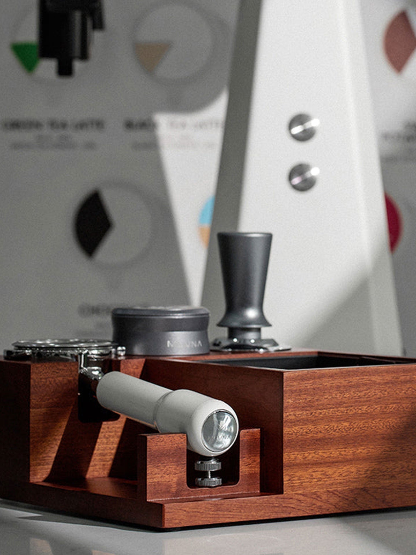 Natural Walnut Coffee Tamping & Portafilter Holder Station