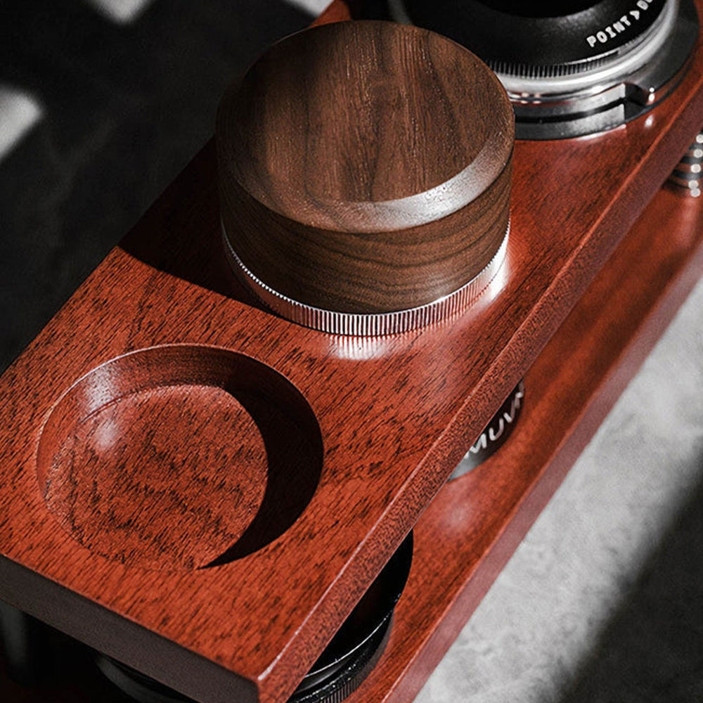 
                      
                        Natural Walnut Coffee Distributor, Tamper, and Portafilter Holder
                      
                    