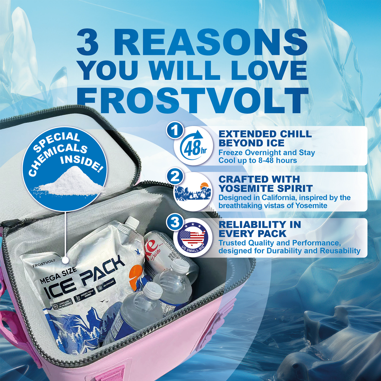 Frostvolt Reusable Ice Packs for Cooler and Lunch Boxes | Lasting Up to 8-48 Hours Freezer Packs