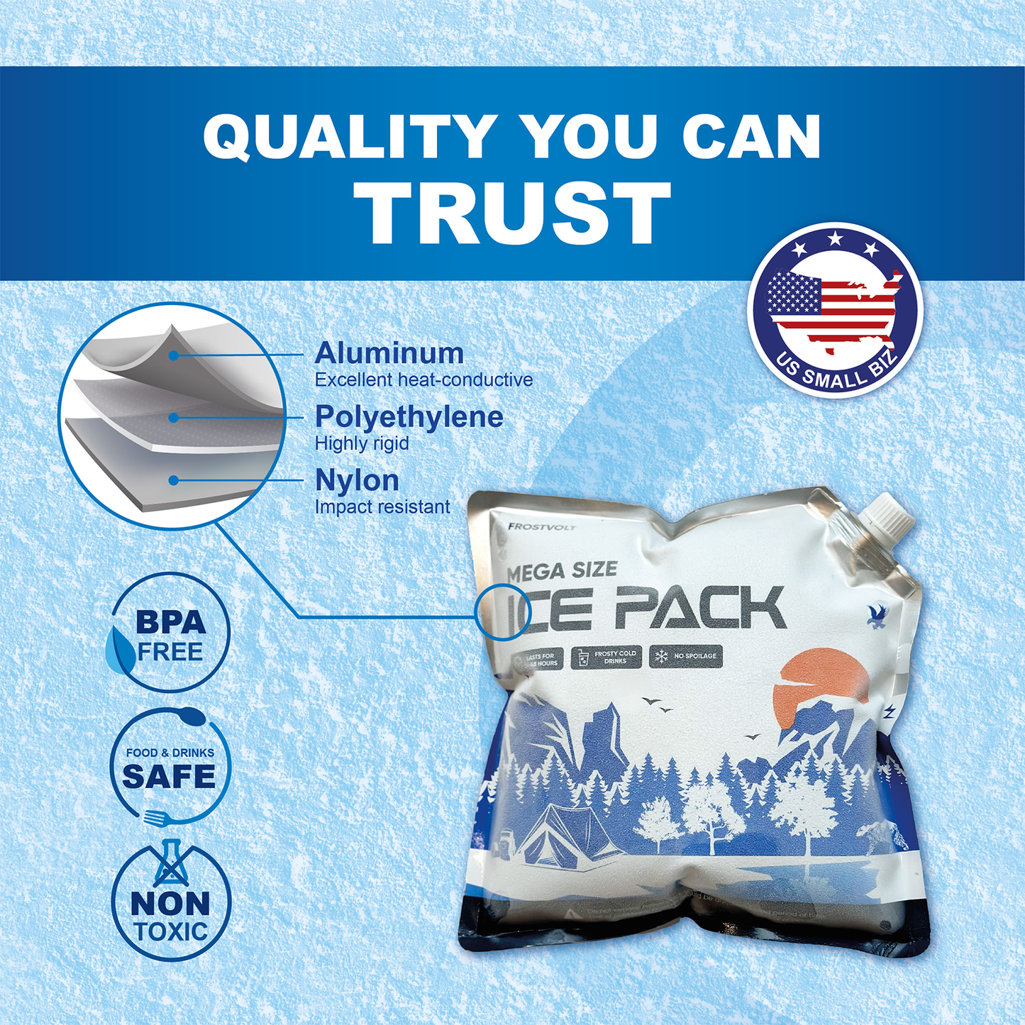 Frostvolt Reusable Ice Packs for Cooler and Lunch Boxes | Lasting Up to 8-48 Hours Freezer Packs